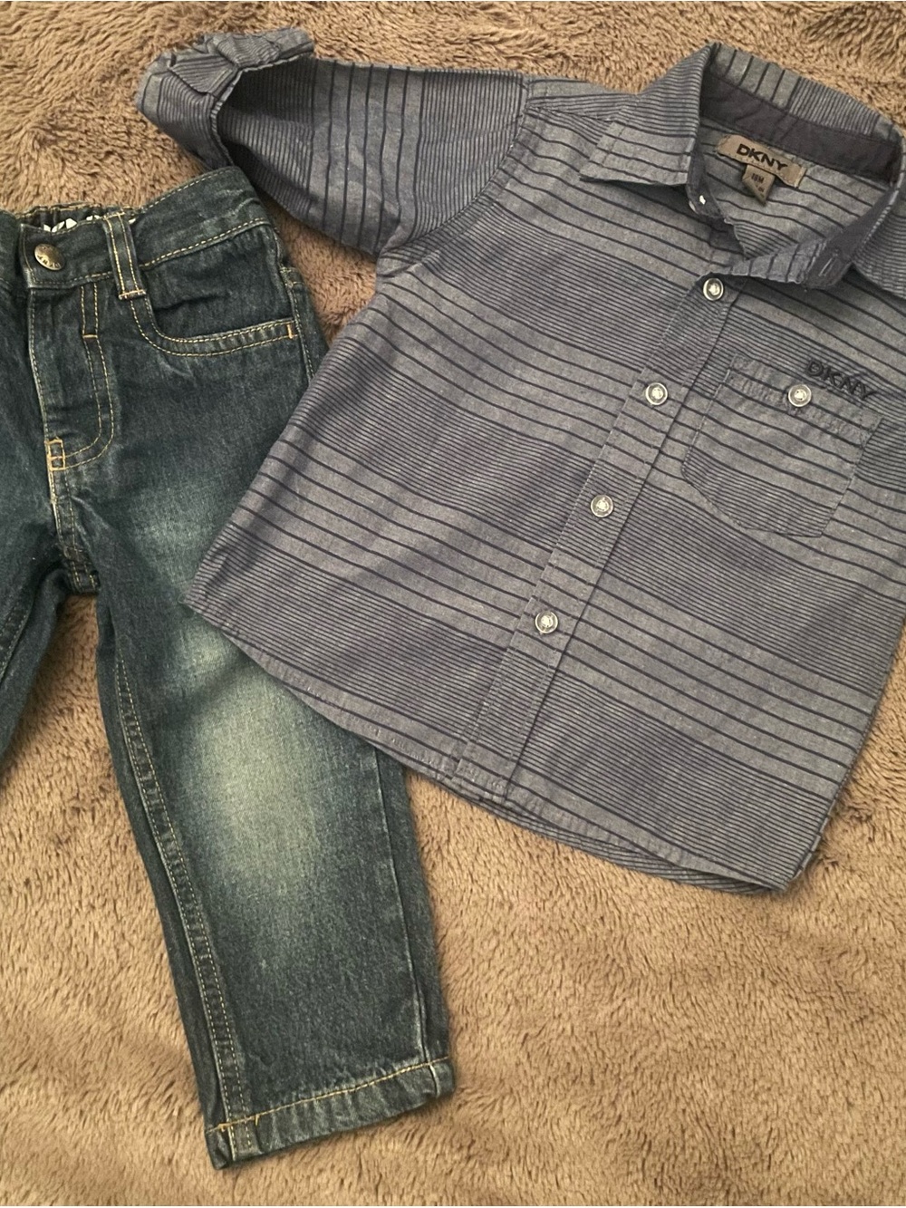 2 PC DKNY Boys Blue Striped Button-Down Shirt & Denim Jeans